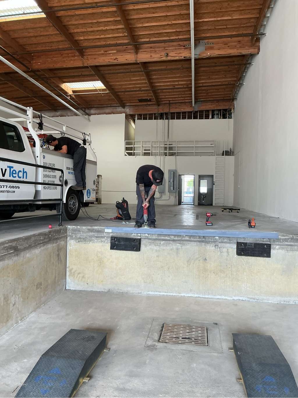 InSev Tech technicians preparing a Baldwin Park loading dock pit for a new dock leveler