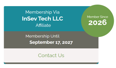 CLFP membership status card — InSev Tech LLC, Affiliate member since 2026, membership valid until September 17, 2027