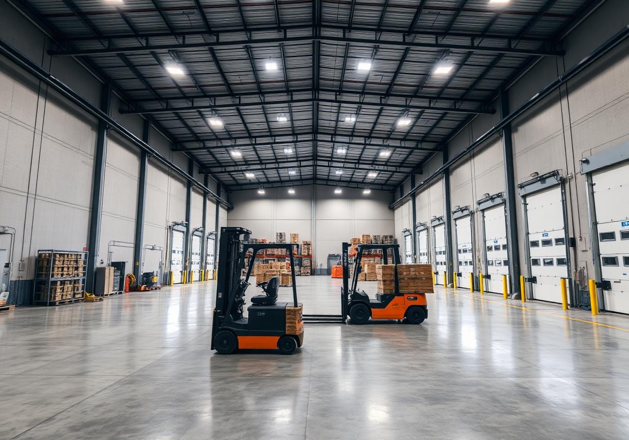 Industrial overhead sectional door inside a warehouse facility