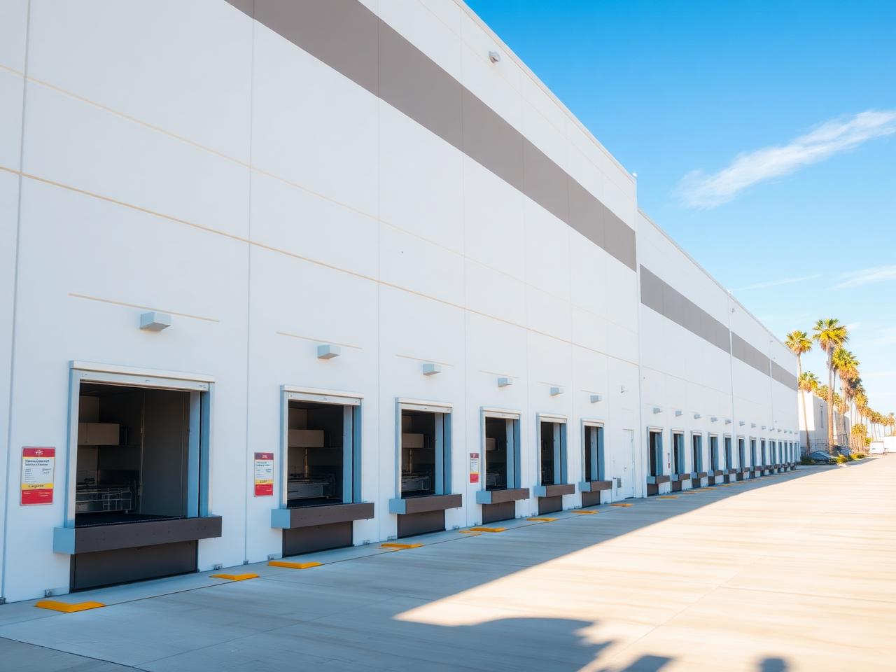 Industrial facility exterior truck court where a powered vehicle gate controls access